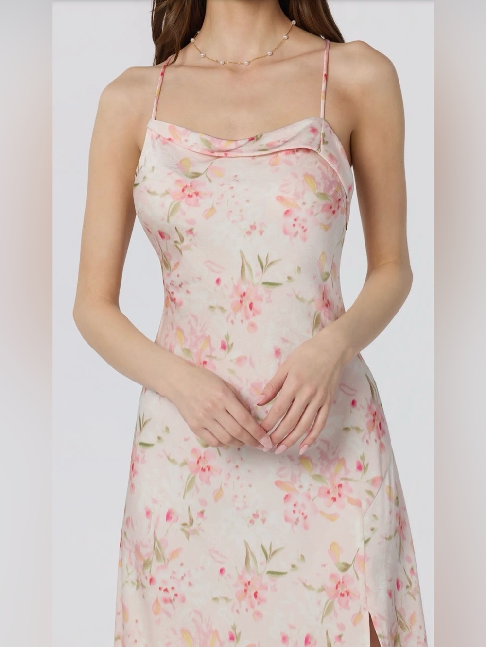 ASTR The Label Cowl Neck Satin Slip Midi Dress Size Small Floral Pink New - Picture 2 of 14